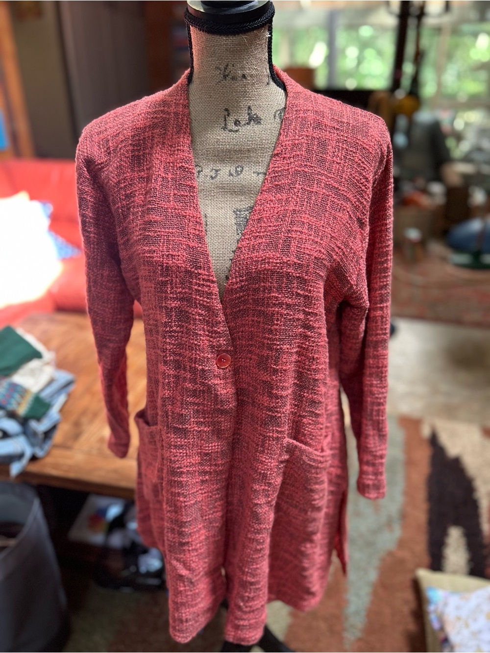 Women’s Open-Front Long Knit Cardigan - Red